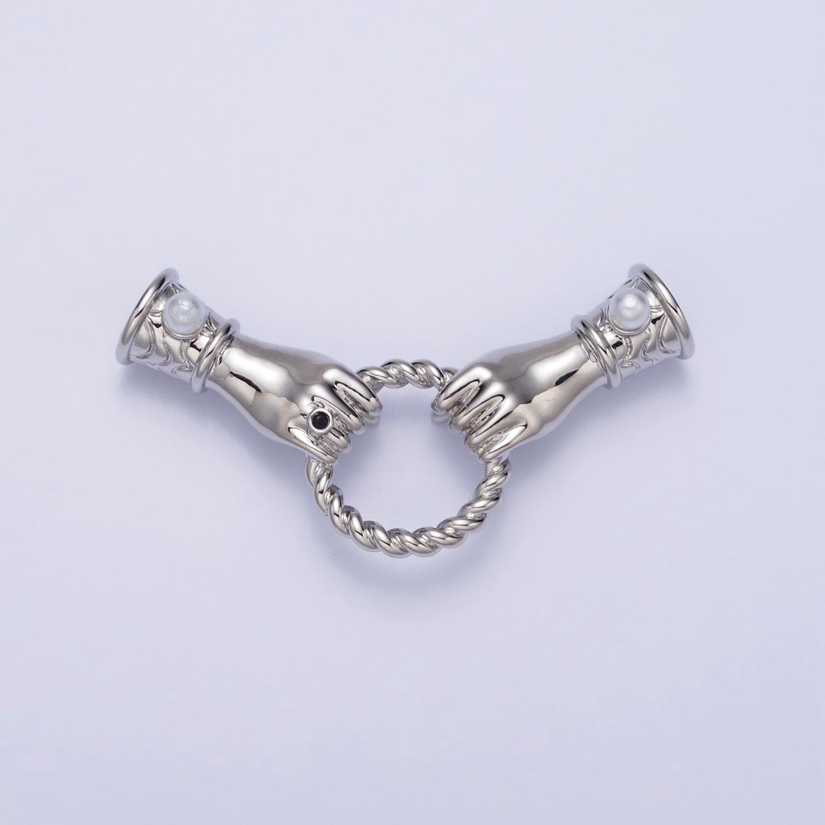 16K Gold Filled Holding Hand Gesture Pearl Cuff Sleeve Twisted Connector in Silver & Gold | AA917 AA1058 - DLUXCA