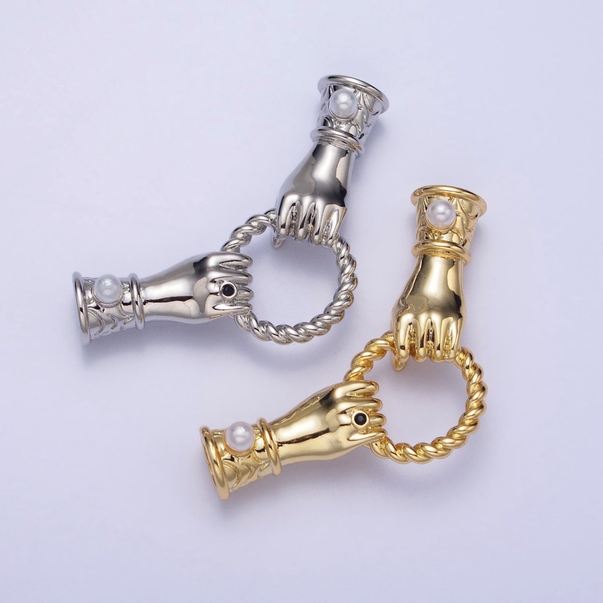 16K Gold Filled Holding Hand Gesture Pearl Cuff Sleeve Twisted Connector in Silver & Gold | AA917 AA1058 - DLUXCA