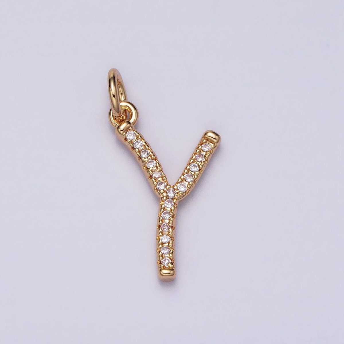16K Gold Filled Initial Letter A-Z Curved Font Personalized Micro Paved CZ Charm | AD547 - AD572 - DLUXCA