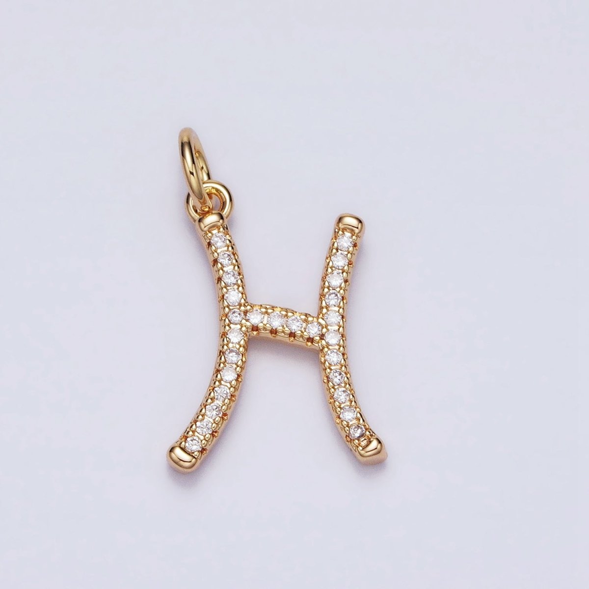 16K Gold Filled Initial Letter A-Z Curved Font Personalized Micro Paved CZ Charm | AD547 - AD572 - DLUXCA