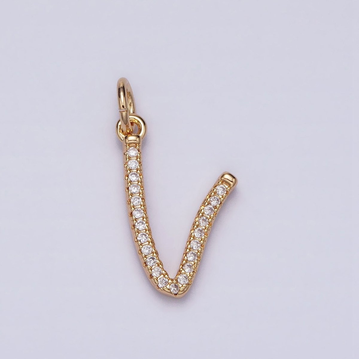 16K Gold Filled Initial Letter A-Z Curved Font Personalized Micro Paved CZ Charm | AD547 - AD572 - DLUXCA