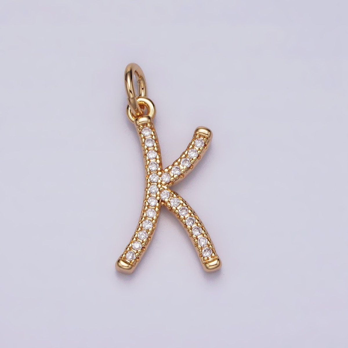 16K Gold Filled Initial Letter A-Z Curved Font Personalized Micro Paved CZ Charm | AD547 - AD572 - DLUXCA