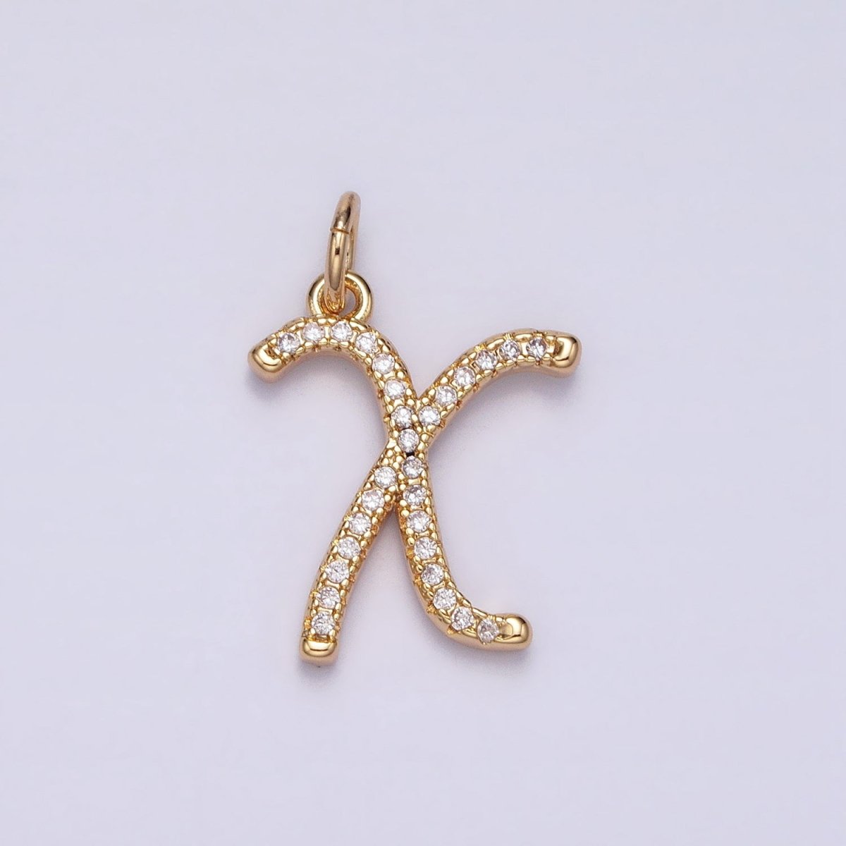 16K Gold Filled Initial Letter A-Z Curved Font Personalized Micro Paved CZ Charm | AD547 - AD572 - DLUXCA