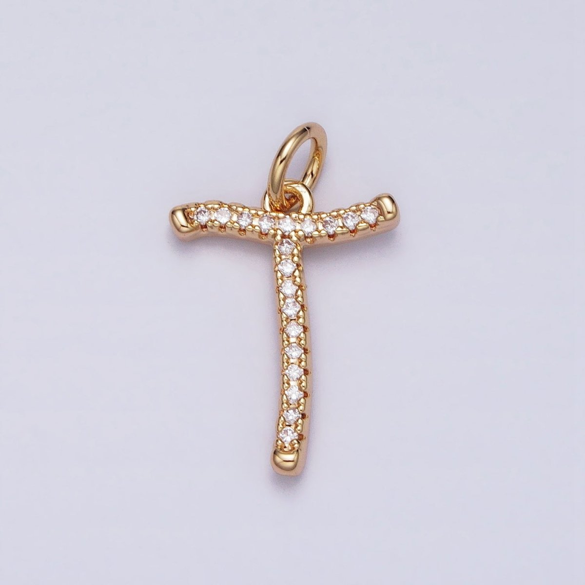 16K Gold Filled Initial Letter A-Z Curved Font Personalized Micro Paved CZ Charm | AD547 - AD572 - DLUXCA