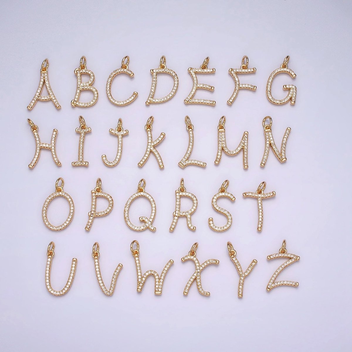 16K Gold Filled Initial Letter A-Z Curved Font Personalized Micro Paved CZ Charm | AD547 - AD572 - DLUXCA