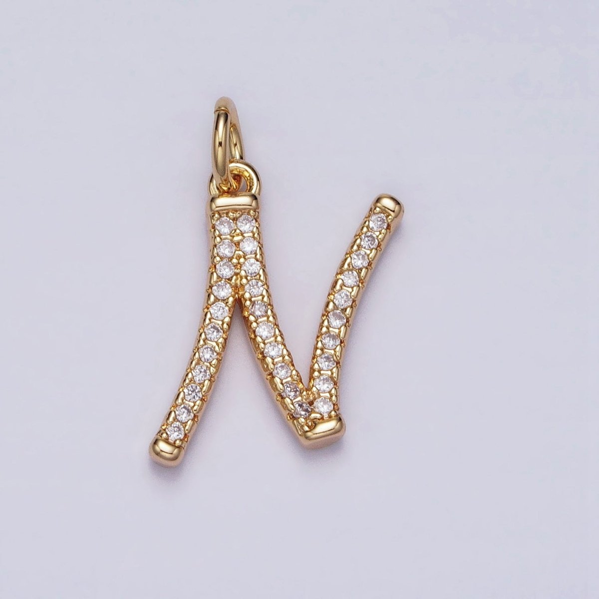 16K Gold Filled Initial Letter A-Z Curved Font Personalized Micro Paved CZ Charm | AD547 - AD572 - DLUXCA