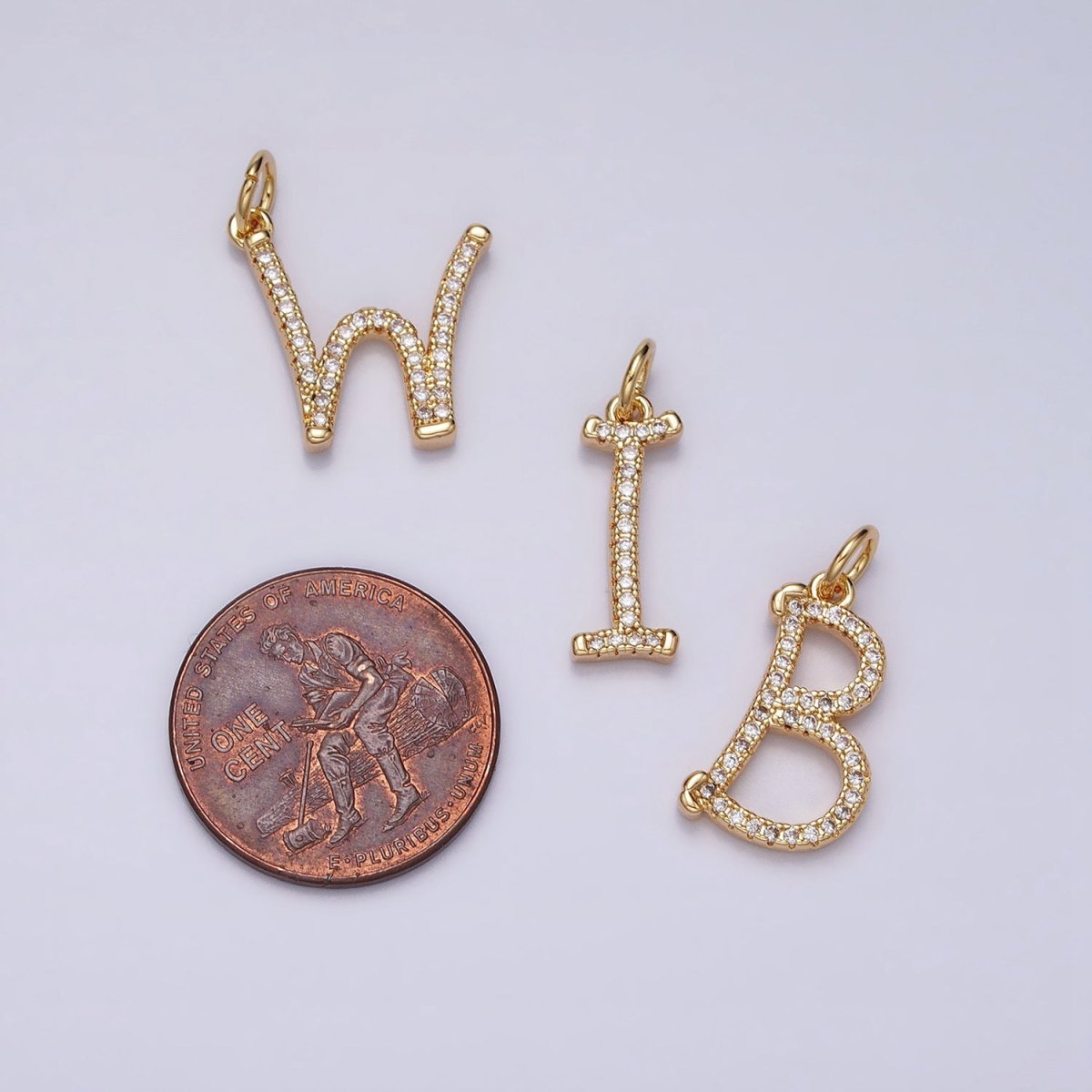 16K Gold Filled Initial Letter A-Z Curved Font Personalized Micro Paved CZ Charm | AD547 - AD572 - DLUXCA