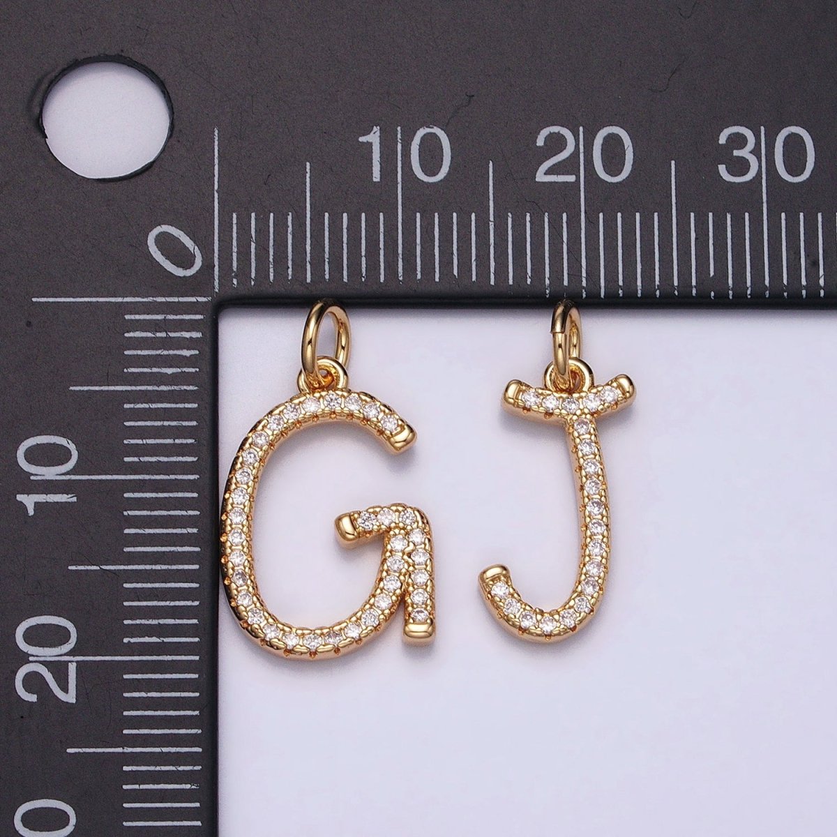 16K Gold Filled Initial Letter A-Z Curved Font Personalized Micro Paved CZ Charm | AD547 - AD572 - DLUXCA