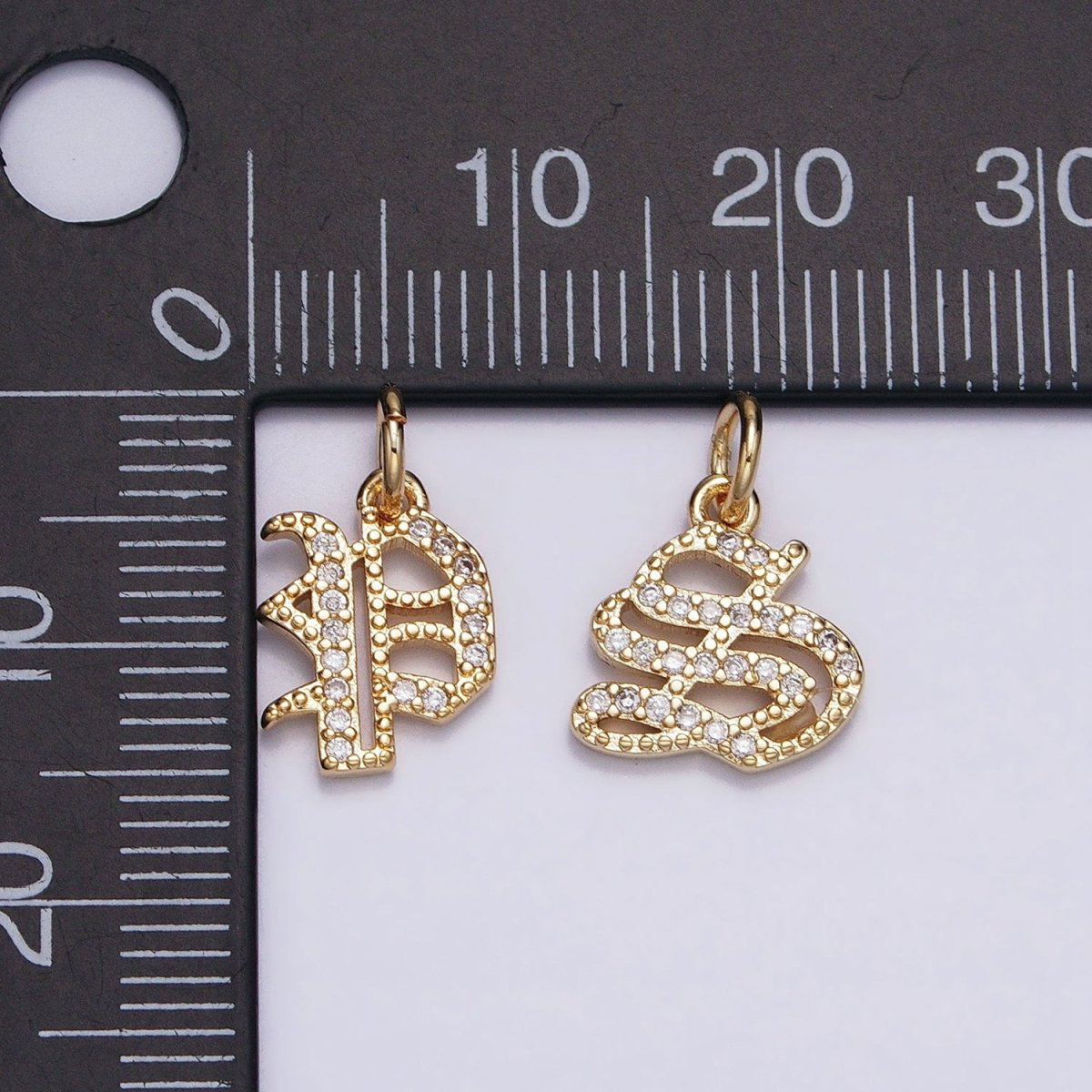 16K Gold Filled Initial Letter Old English Font Personalized Micro Paved Add-On Charm | AD305 - AD330 - DLUXCA