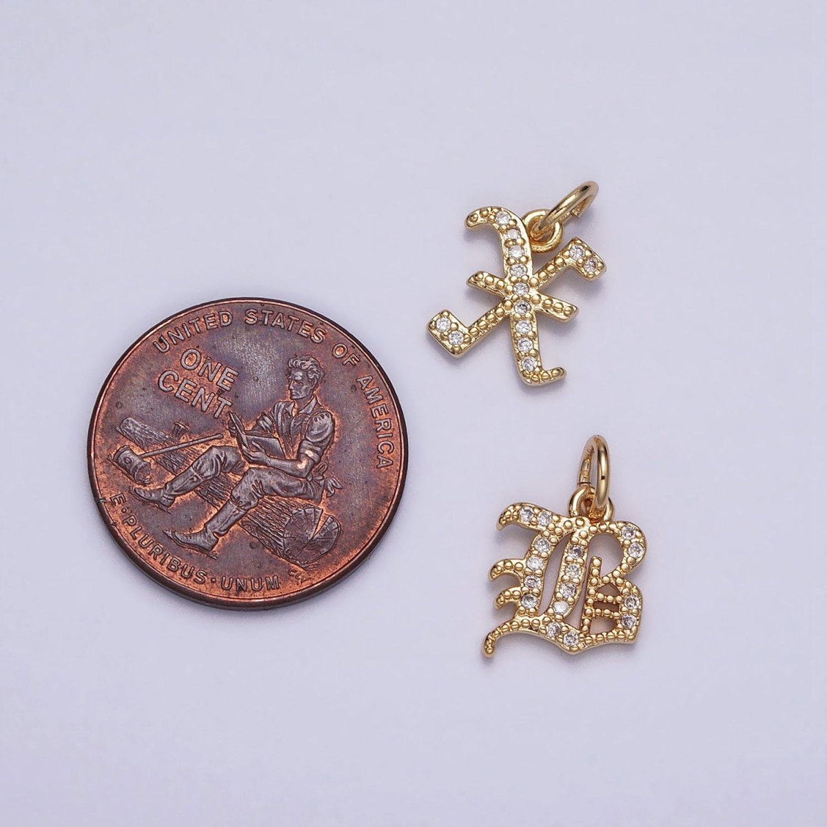 16K Gold Filled Initial Letter Old English Font Personalized Micro Paved Add-On Charm | AD305 - AD330 - DLUXCA