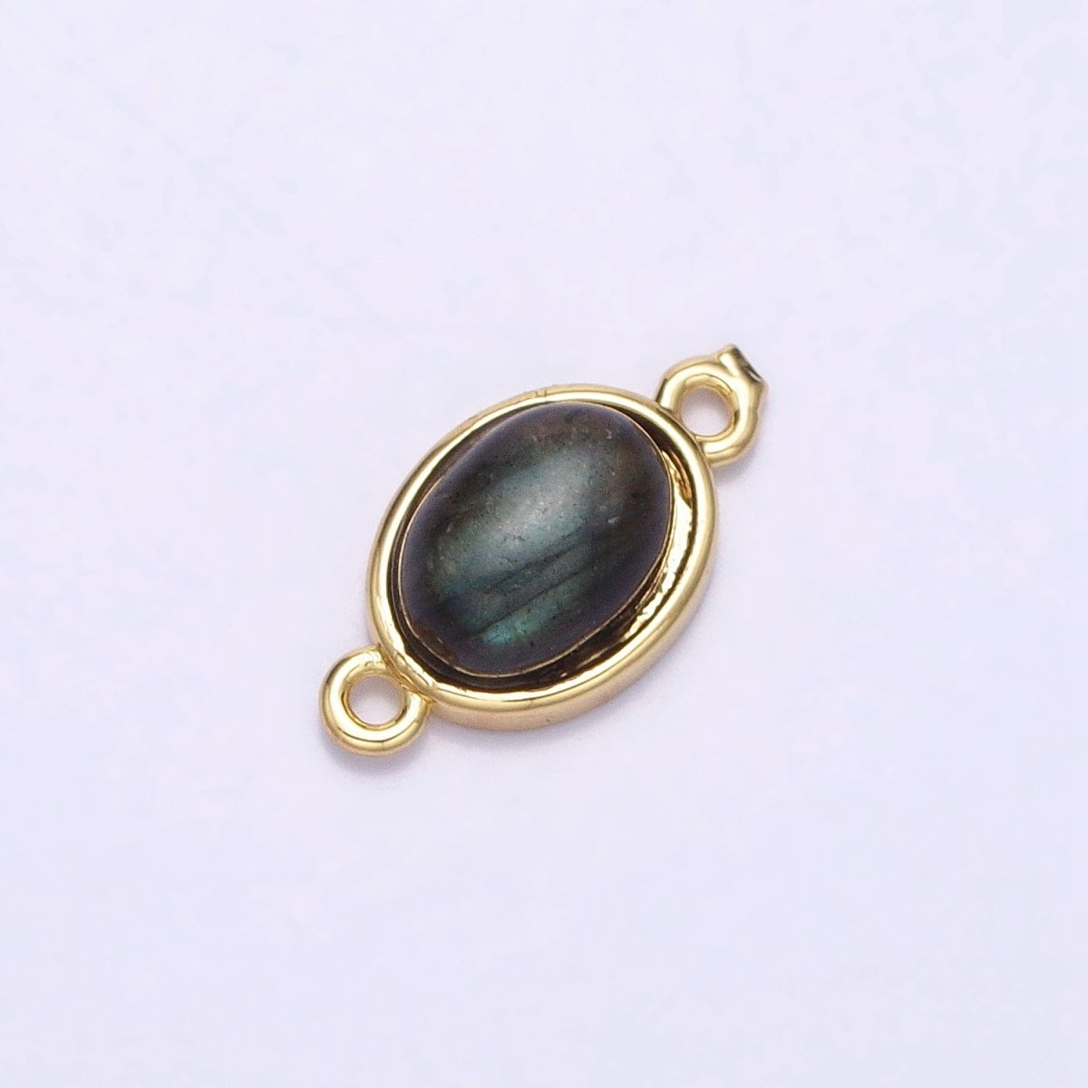 16K Gold Filled Labradorite, Rose Quartz Natural Gemstone 14.3mm Oval Connector | AA1003 AA1004 - DLUXCA