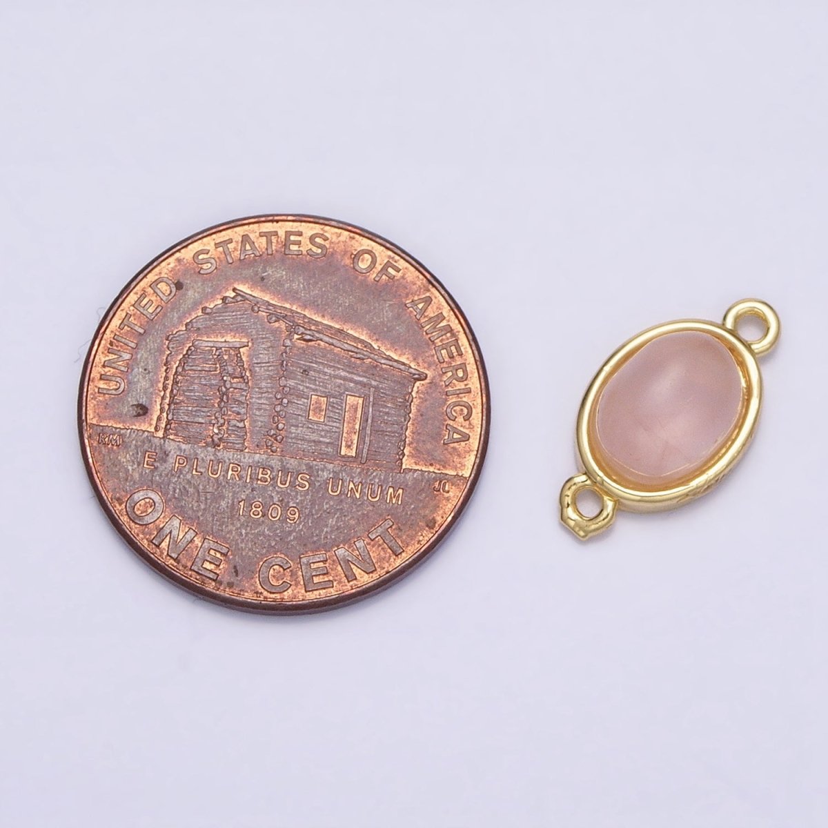 16K Gold Filled Labradorite, Rose Quartz Natural Gemstone 14.3mm Oval Connector | AA1003 AA1004 - DLUXCA