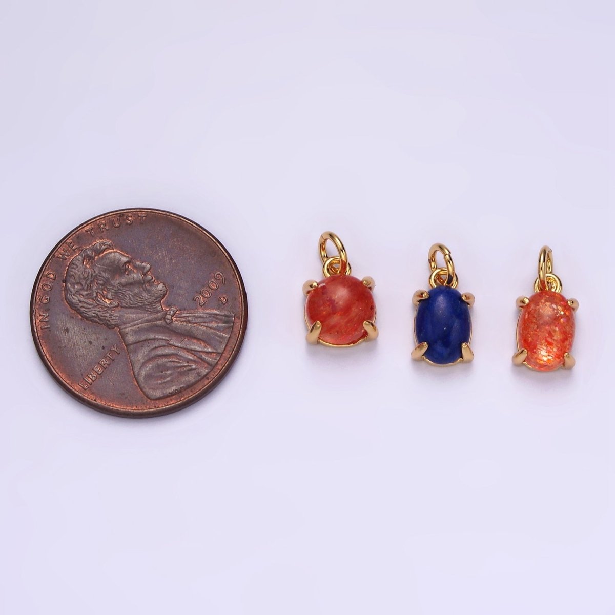 16K Gold Filled Lapis Lazuli, Citrine Gemstone Oval, Round Claw Frame Charm | AC853 - AC855 - DLUXCA