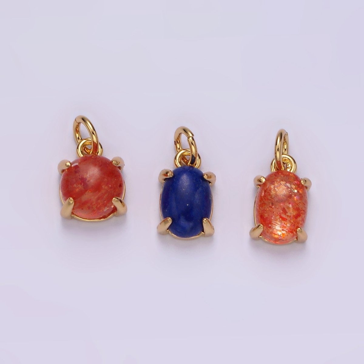 16K Gold Filled Lapis Lazuli, Citrine Gemstone Oval, Round Claw Frame Charm | AC853 - AC855 - DLUXCA