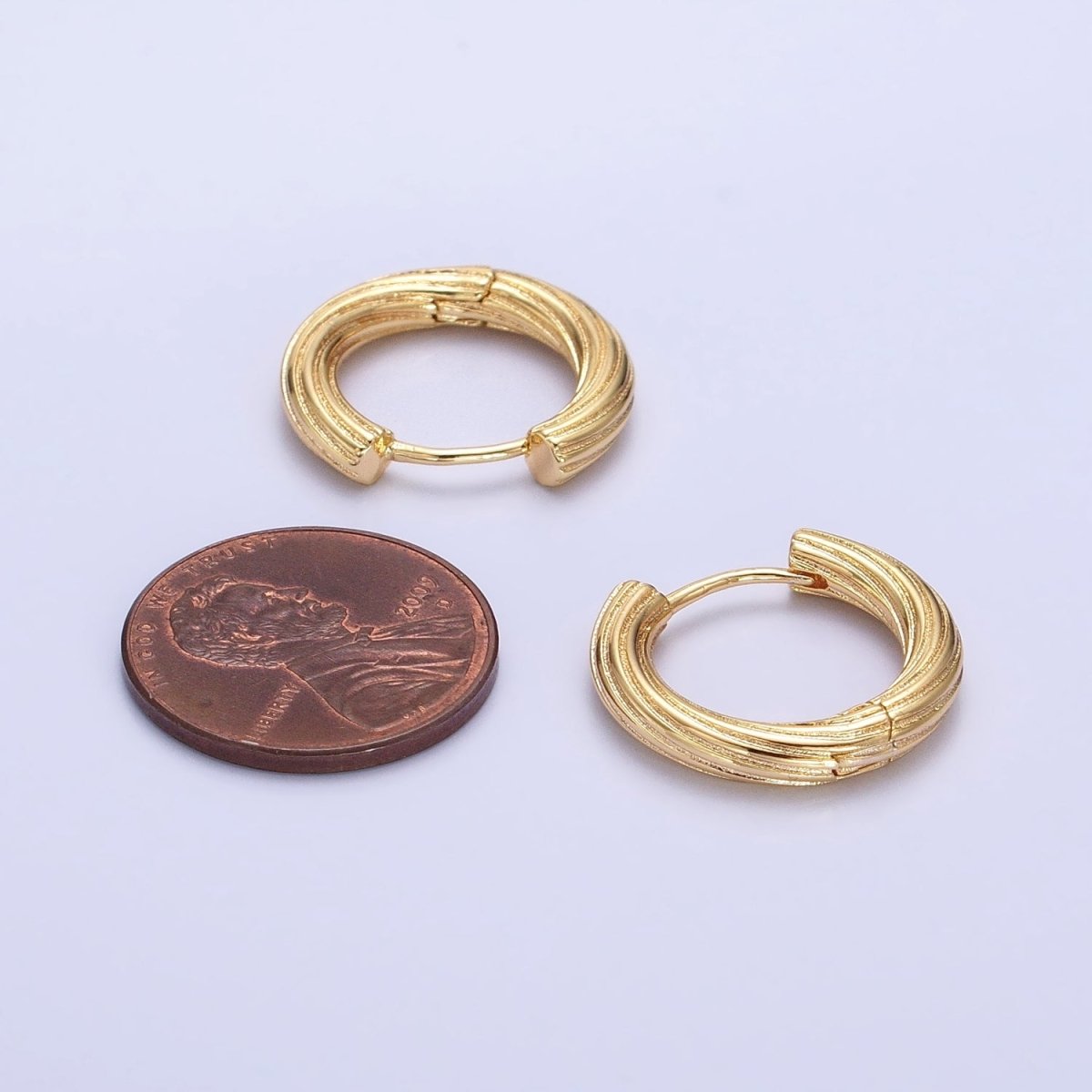 16K Gold Filled Line-Textured Twisted 17mm Endless Hoop Earrings | AD1293 - DLUXCA