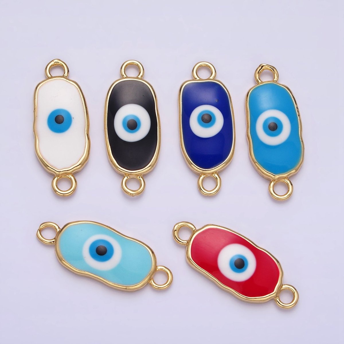 16K Gold Filled Long Oval Blue Enamel Evil Eye Link Connector for Bracelet Necklace Charm Connector AA1027 - AA1033 - DLUXCA