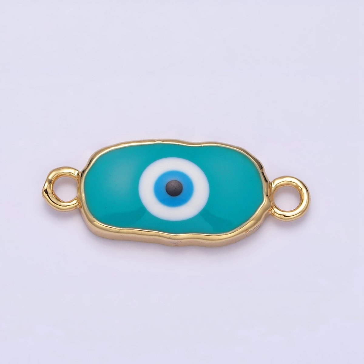 16K Gold Filled Long Oval Blue Enamel Evil Eye Link Connector for Bracelet Necklace Charm Connector AA1027 - AA1033 - DLUXCA