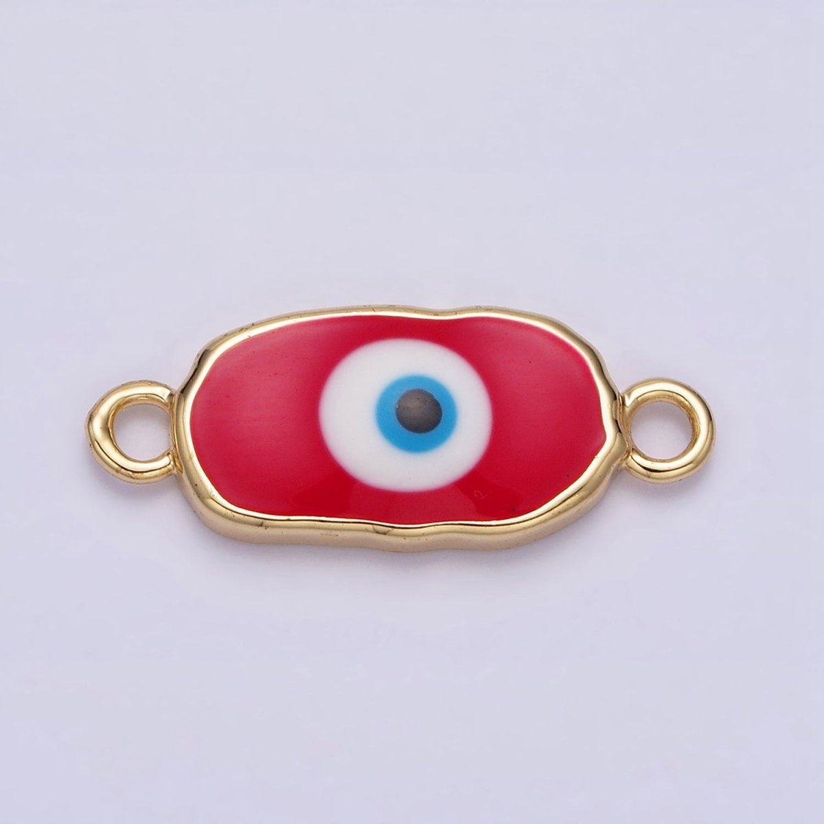 16K Gold Filled Long Oval Blue Enamel Evil Eye Link Connector for Bracelet Necklace Charm Connector AA1027 - AA1033 - DLUXCA