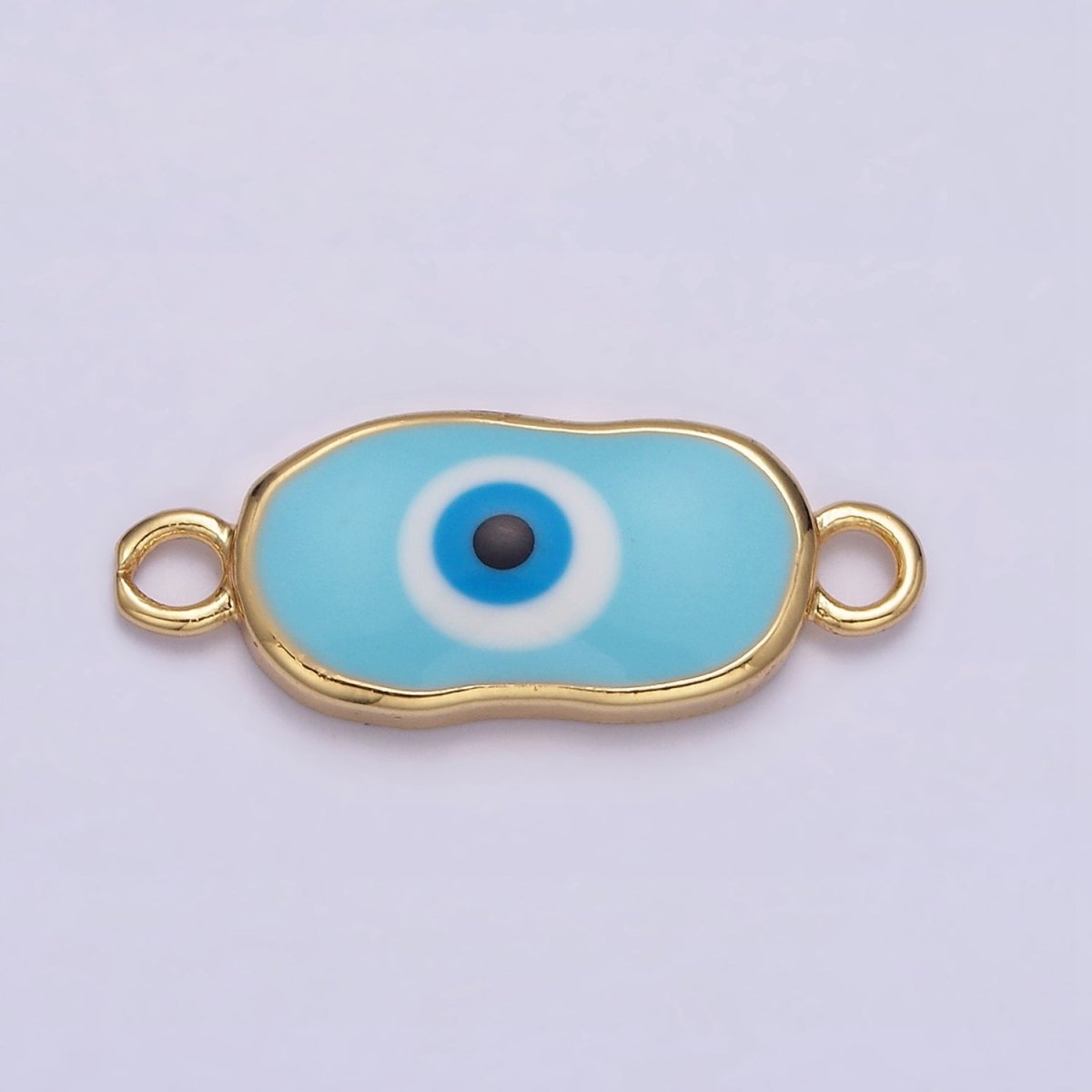 16K Gold Filled Long Oval Blue Enamel Evil Eye Link Connector for Bracelet Necklace Charm Connector AA1027 - AA1033 - DLUXCA