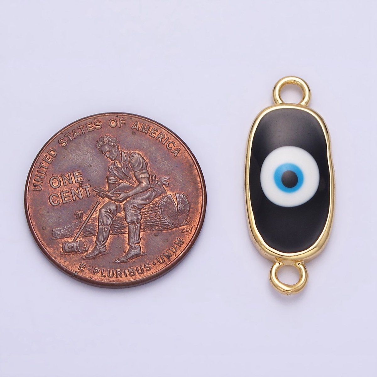 16K Gold Filled Long Oval Blue Enamel Evil Eye Link Connector for Bracelet Necklace Charm Connector AA1027 - AA1033 - DLUXCA