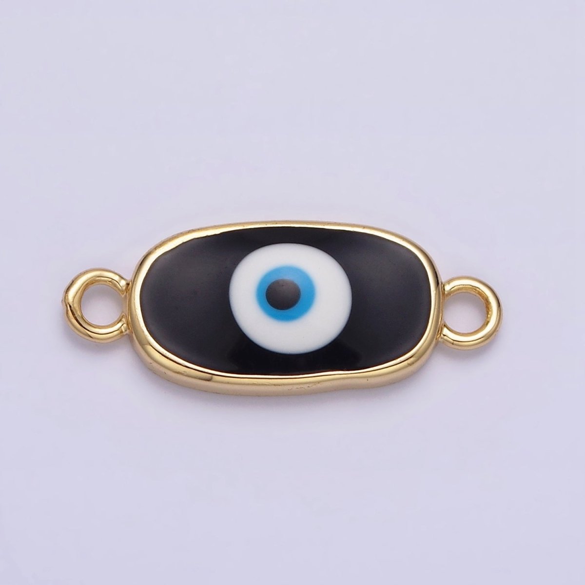16K Gold Filled Long Oval Blue Enamel Evil Eye Link Connector for Bracelet Necklace Charm Connector AA1027 - AA1033 - DLUXCA