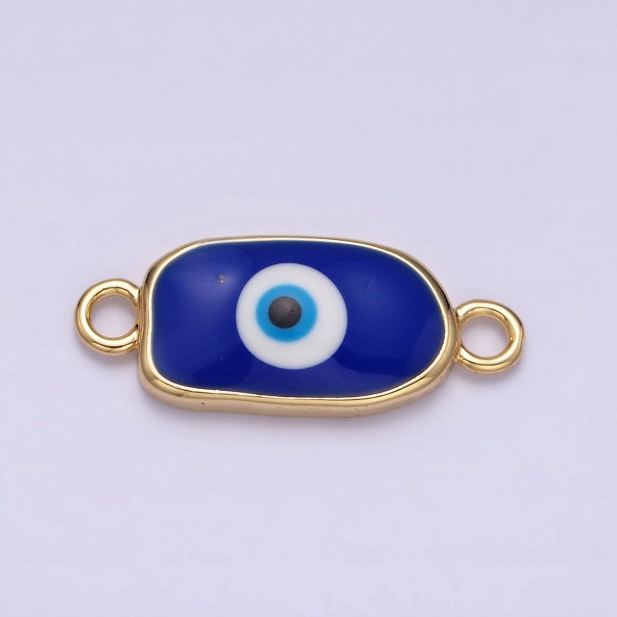 16K Gold Filled Long Oval Blue Enamel Evil Eye Link Connector for Bracelet Necklace Charm Connector AA1027 - AA1033 - DLUXCA