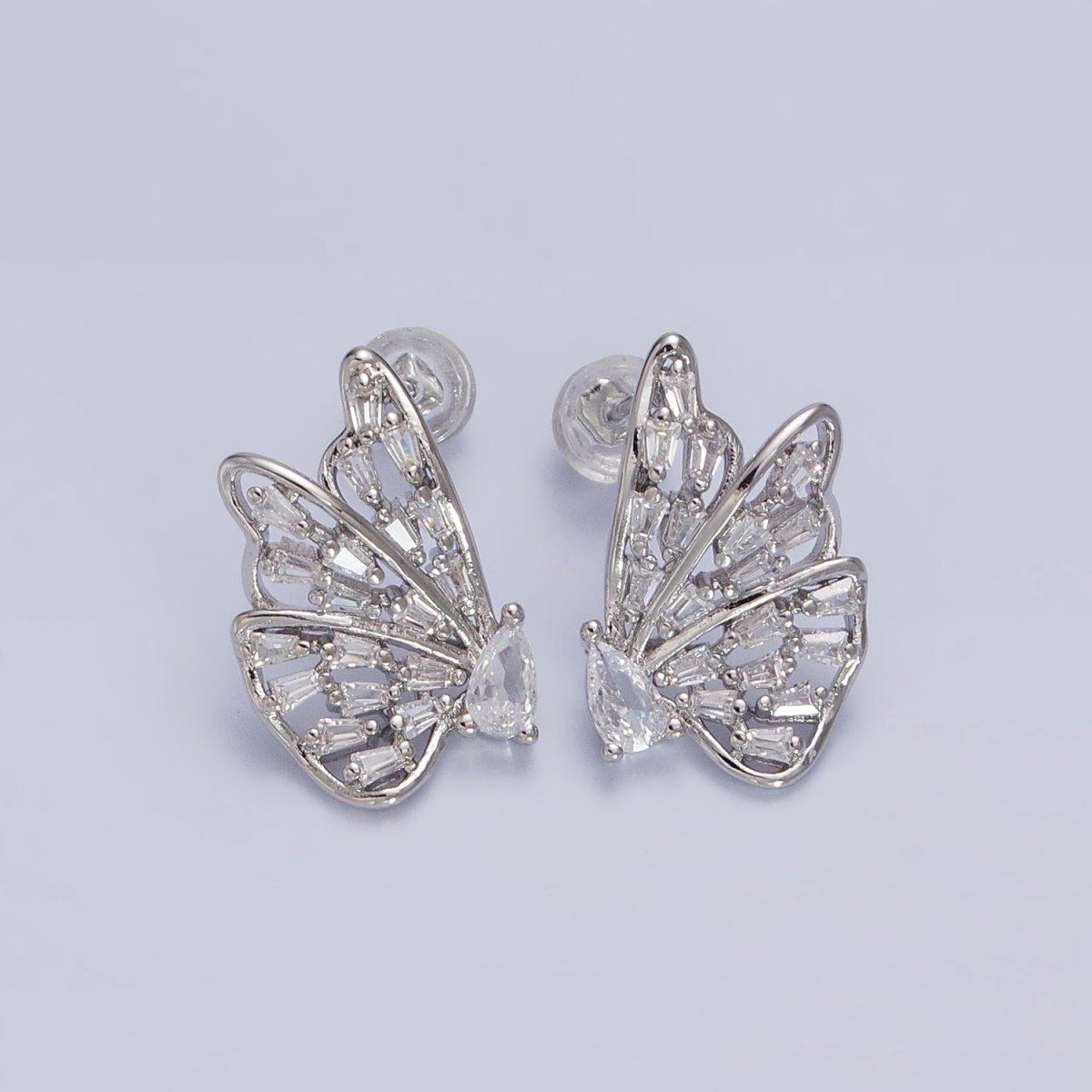 16K Gold Filled Mariposa Butterfly Baguette Teardrop CZ Wings Set Stud Earrings | AB633 AB634 - DLUXCA