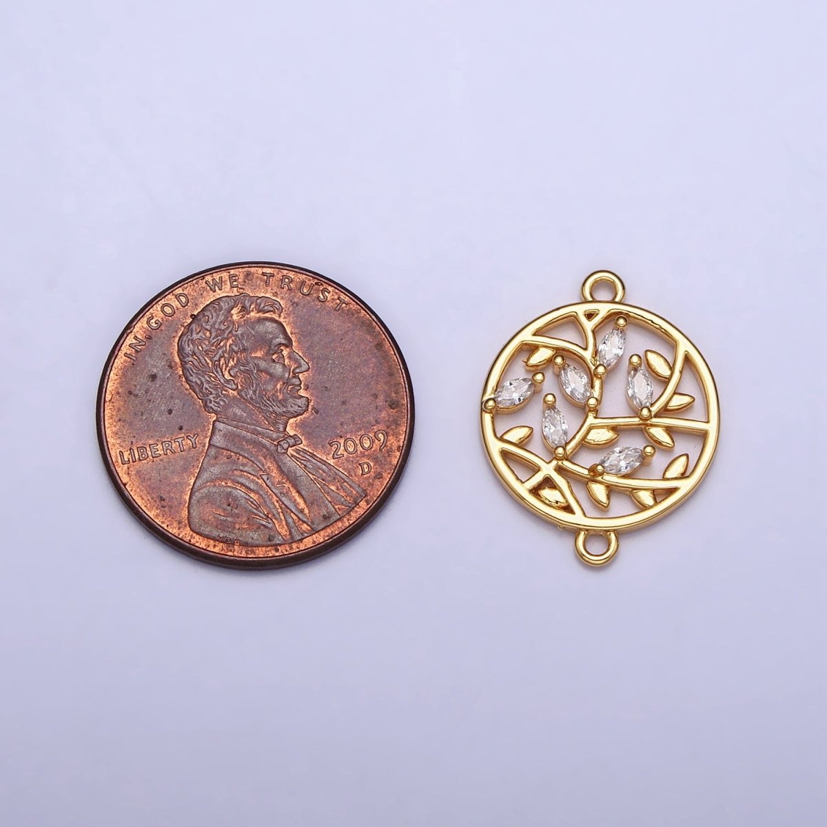16K Gold Filled Marquise CZ Natural Leaves Open Round Connector | AA1014 - DLUXCA