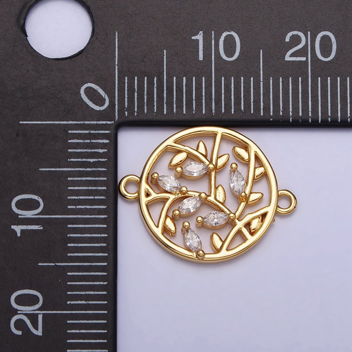 16K Gold Filled Marquise CZ Natural Leaves Open Round Connector | AA1014 - DLUXCA