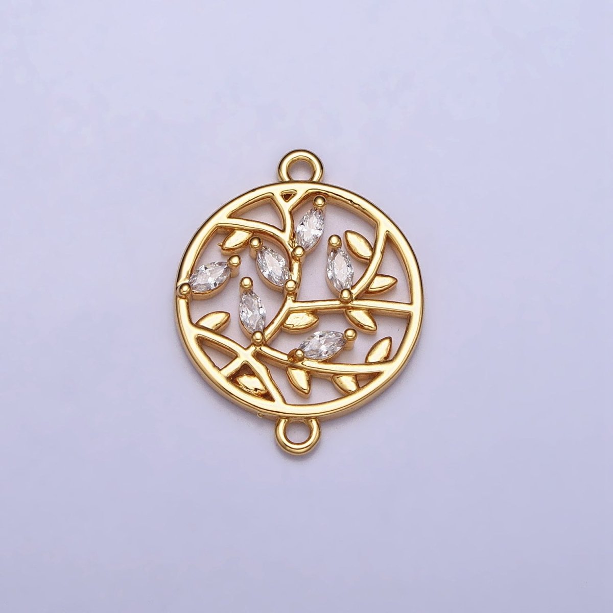 16K Gold Filled Marquise CZ Natural Leaves Open Round Connector | AA1014 - DLUXCA