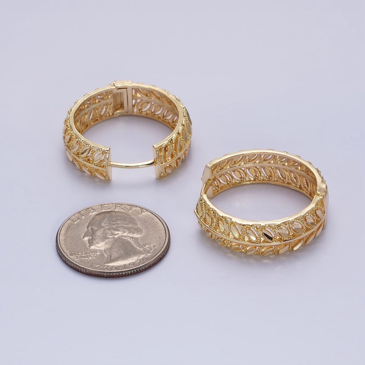 16K Gold Filled Marquise CZ V Wheat Paddy 30mm Endless Hoop Earrings in Gold & Silver | AB1433 AB1434 - DLUXCA