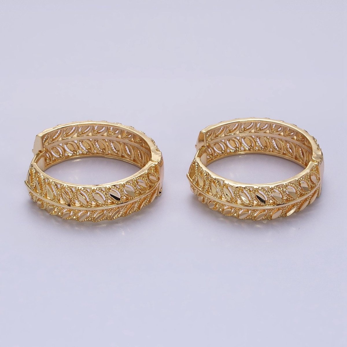 16K Gold Filled Marquise CZ V Wheat Paddy 30mm Endless Hoop Earrings in Gold & Silver | AB1433 AB1434 - DLUXCA
