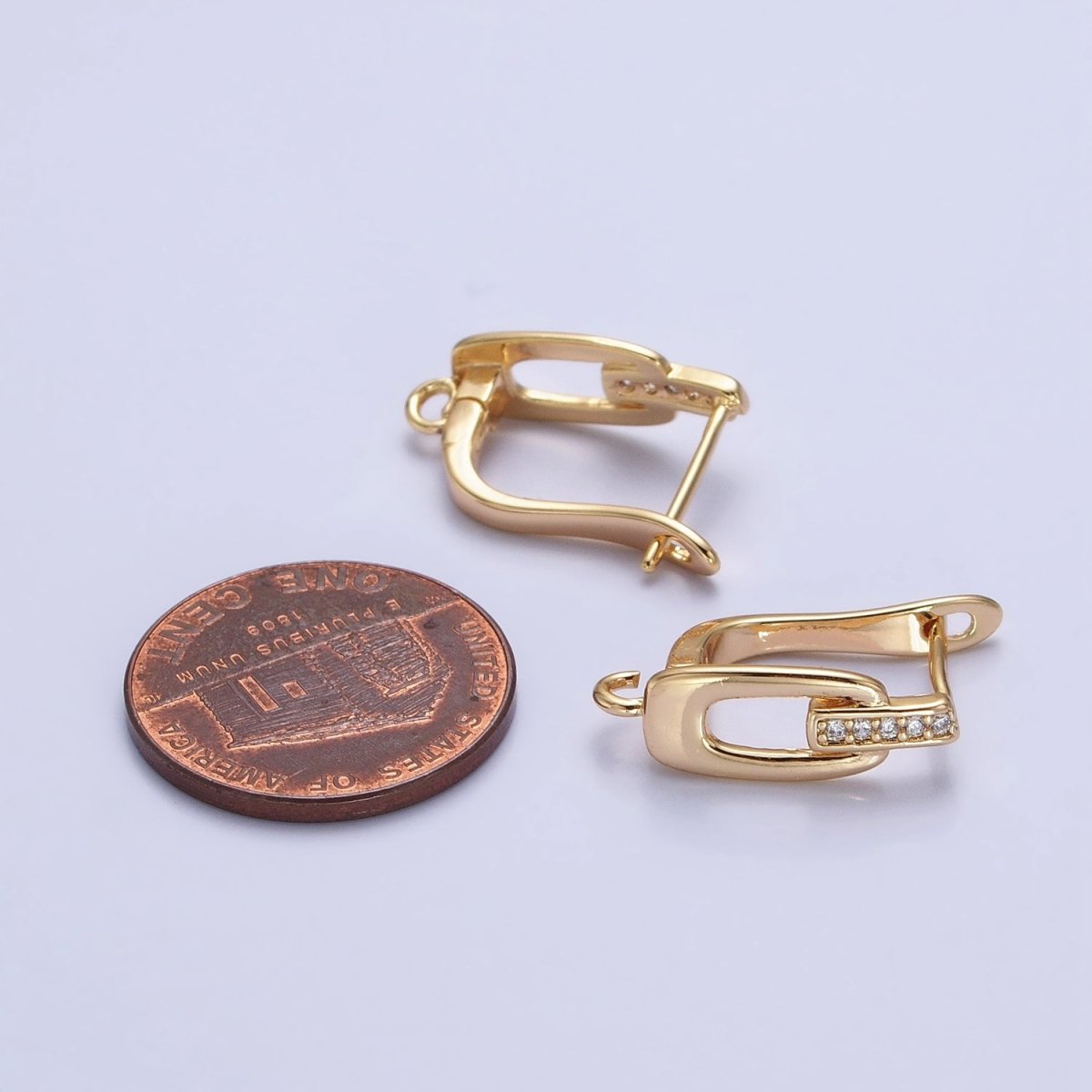 16K Gold Filled Micro Paved Bar Oblong Open Loop English Lock Earrings Supply in Gold & Silver | Z-328 Z-329 - DLUXCA