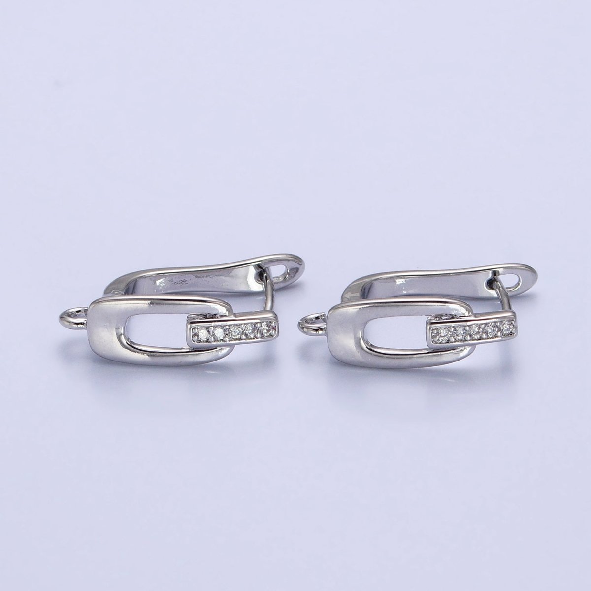 16K Gold Filled Micro Paved Bar Oblong Open Loop English Lock Earrings Supply in Gold & Silver | Z-328 Z-329 - DLUXCA