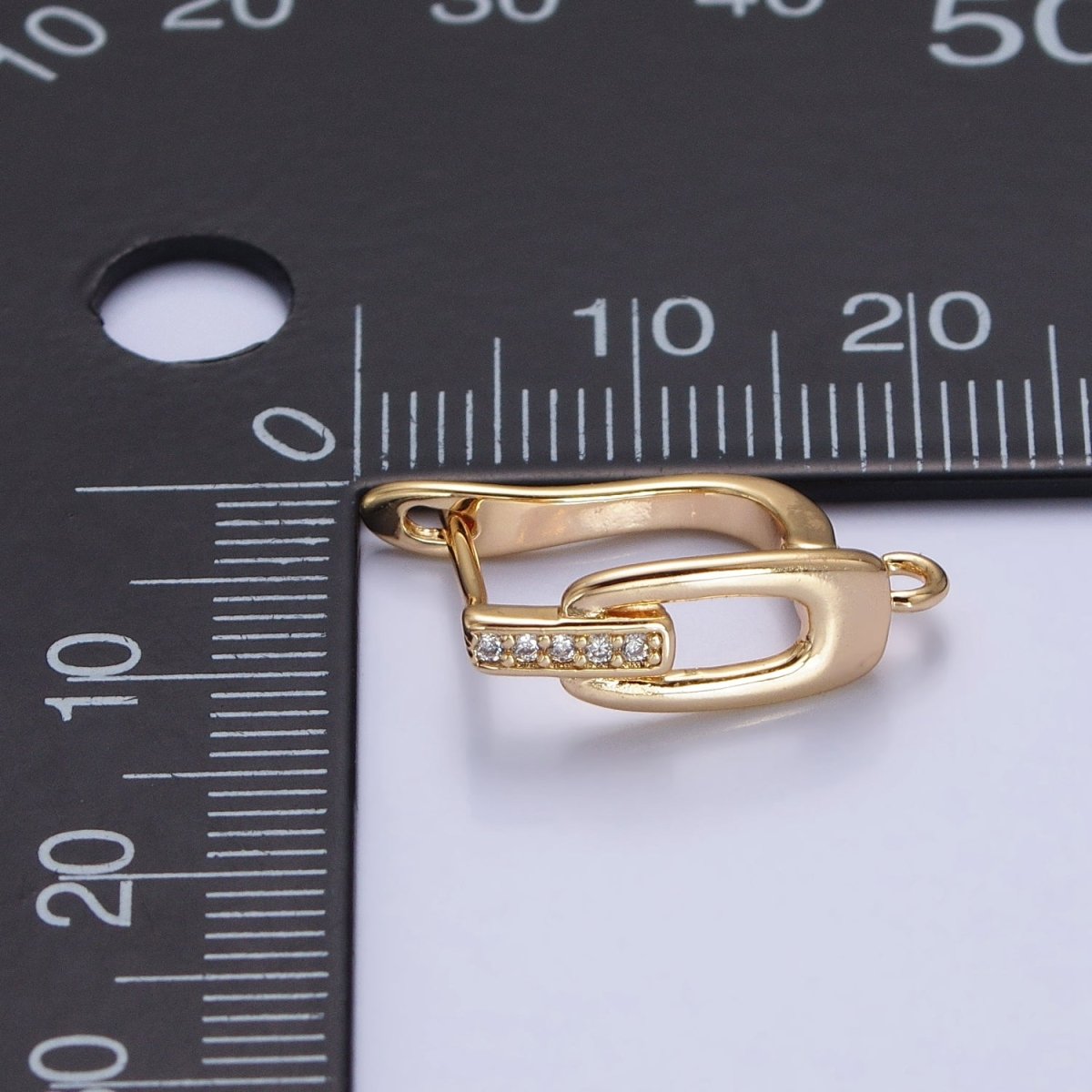 16K Gold Filled Micro Paved Bar Oblong Open Loop English Lock Earrings Supply in Gold & Silver | Z-328 Z-329 - DLUXCA