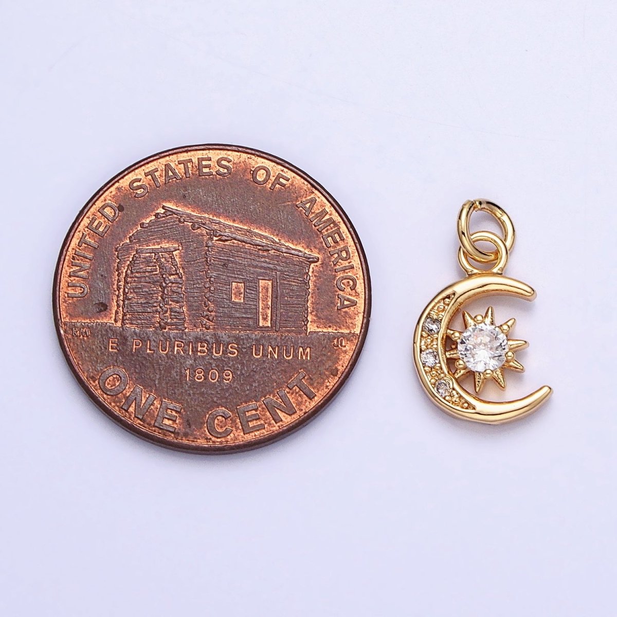 16K Gold Filled Micro Paved Clear CZ Crescent Moon Celestial Add-On Charm in Gold & Silver | AC1042 AC1043 - DLUXCA