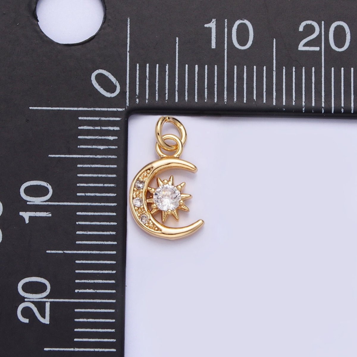 16K Gold Filled Micro Paved Clear CZ Crescent Moon Celestial Add-On Charm in Gold & Silver | AC1042 AC1043 - DLUXCA