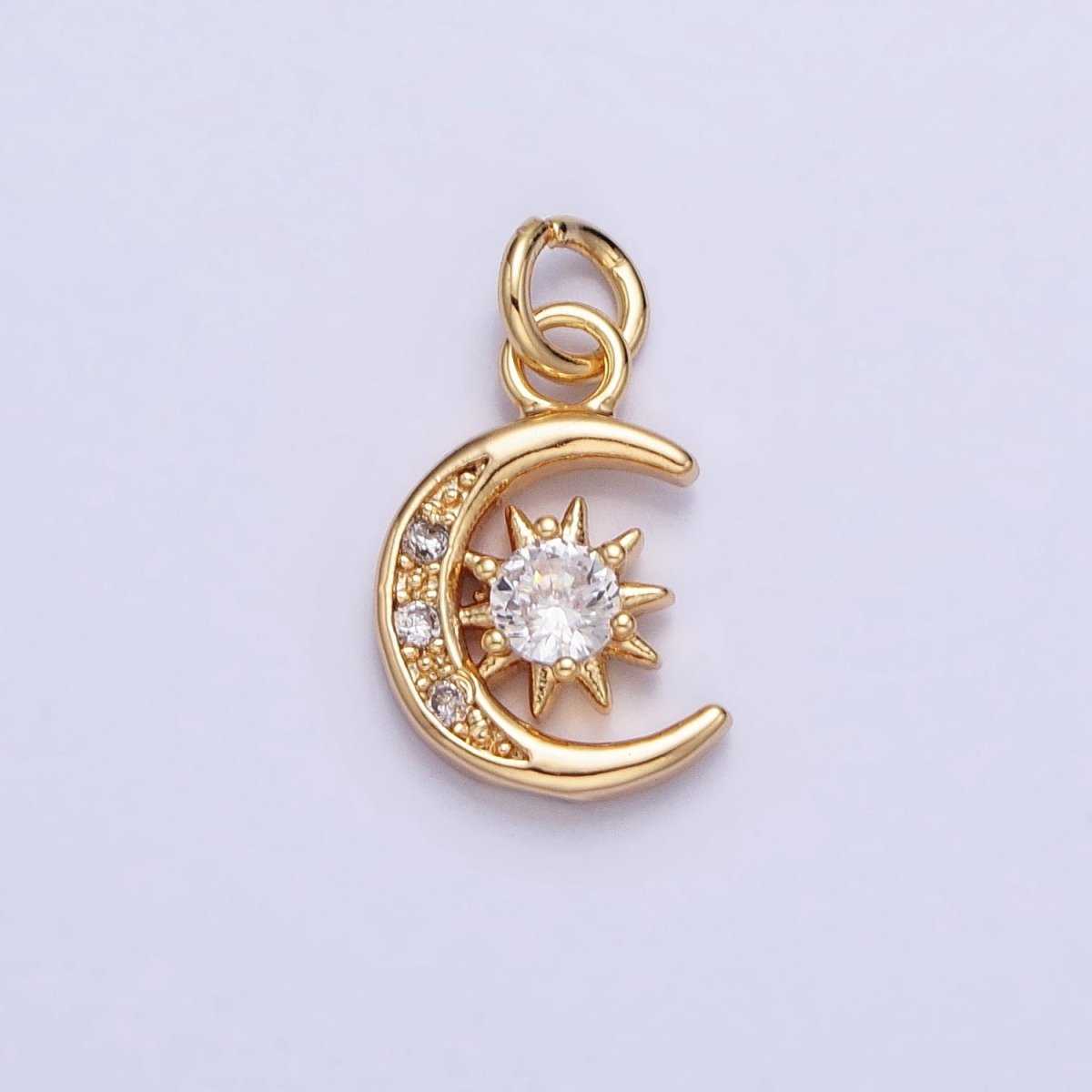 16K Gold Filled Micro Paved Clear CZ Crescent Moon Celestial Add-On Charm in Gold & Silver | AC1042 AC1043 - DLUXCA