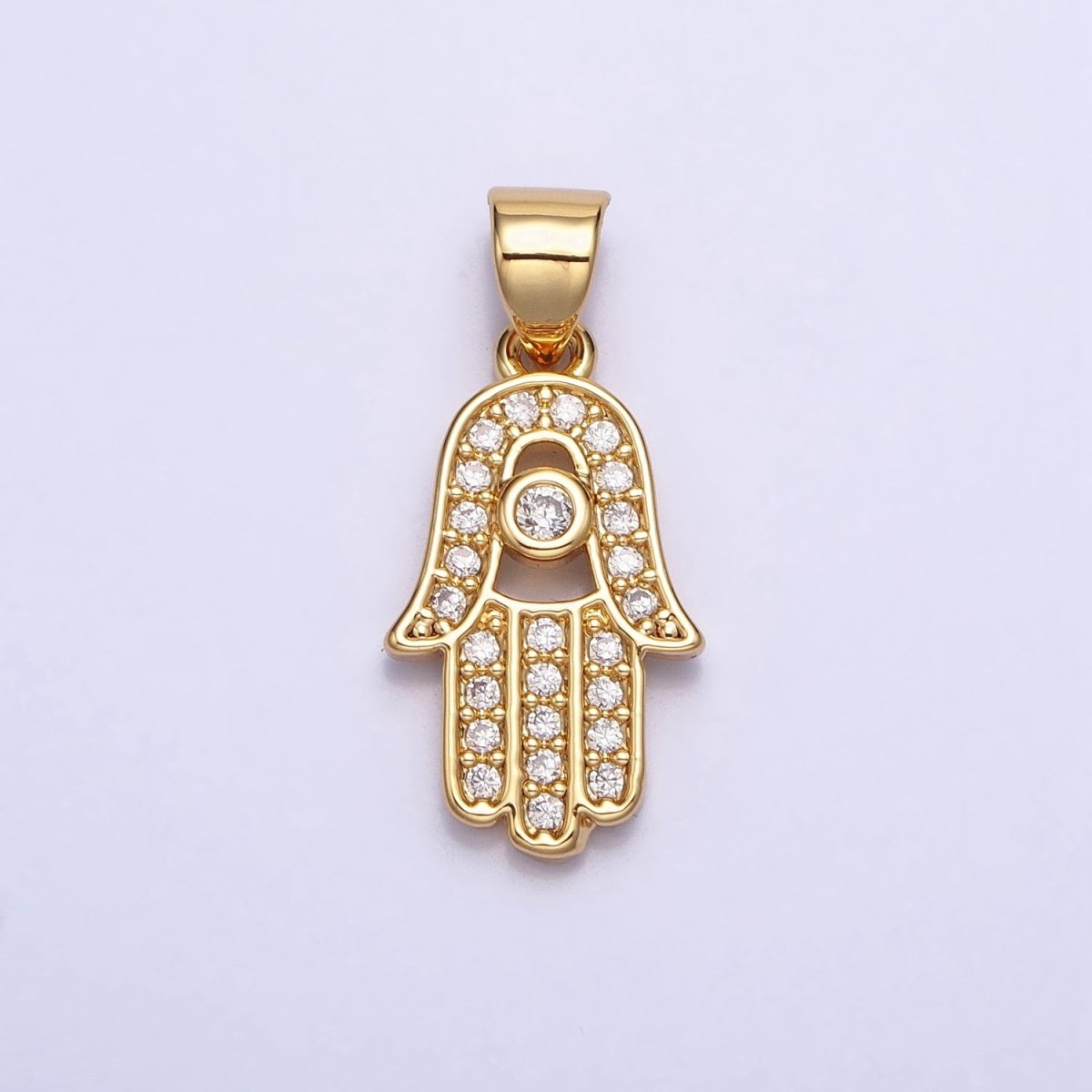 16K Gold Filled Micro Paved Clear CZ Protection Hamsa Hand Evil Eye Pendant in Gold & Silver | AA386 AA387 - DLUXCA