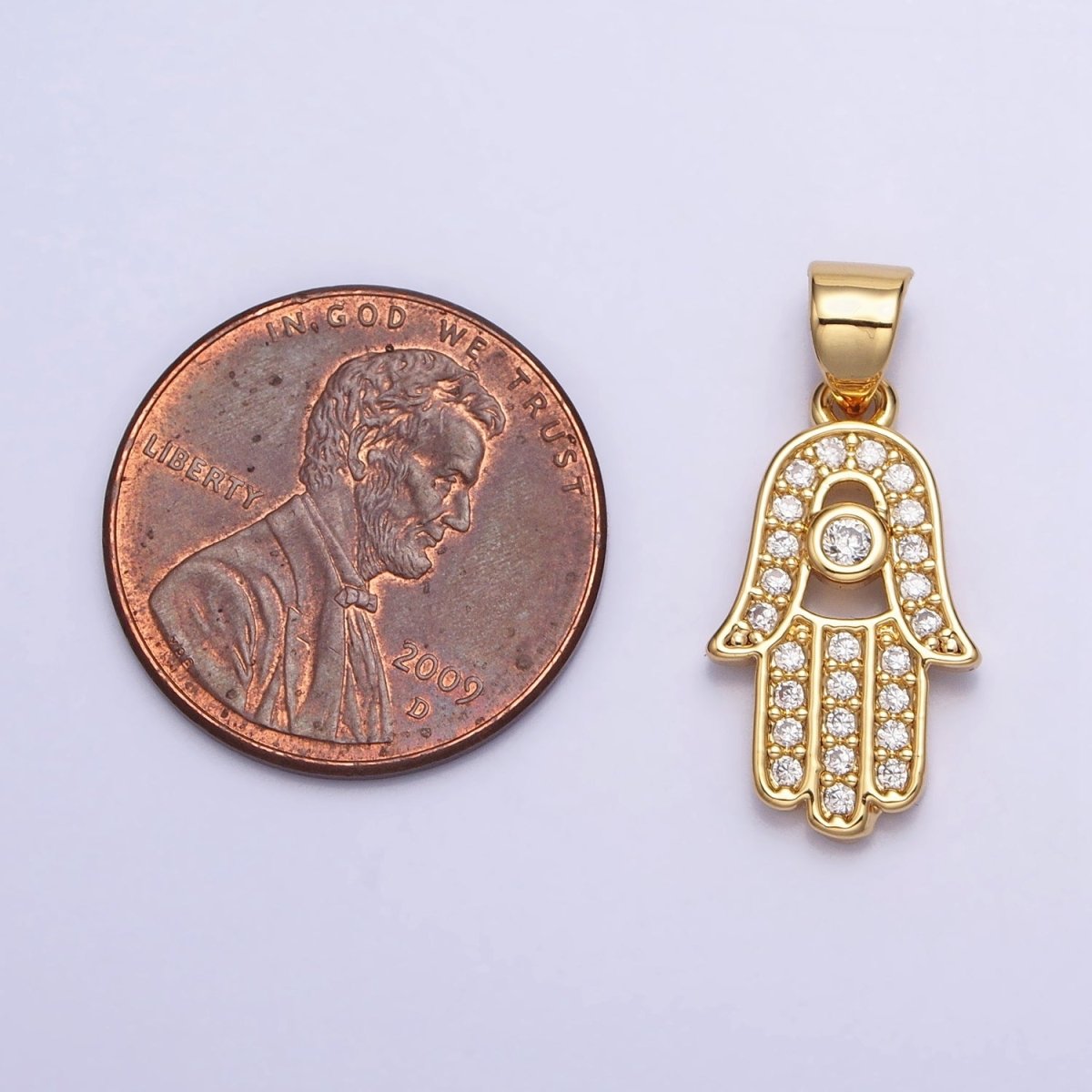 16K Gold Filled Micro Paved Clear CZ Protection Hamsa Hand Evil Eye Pendant in Gold & Silver | AA386 AA387 - DLUXCA