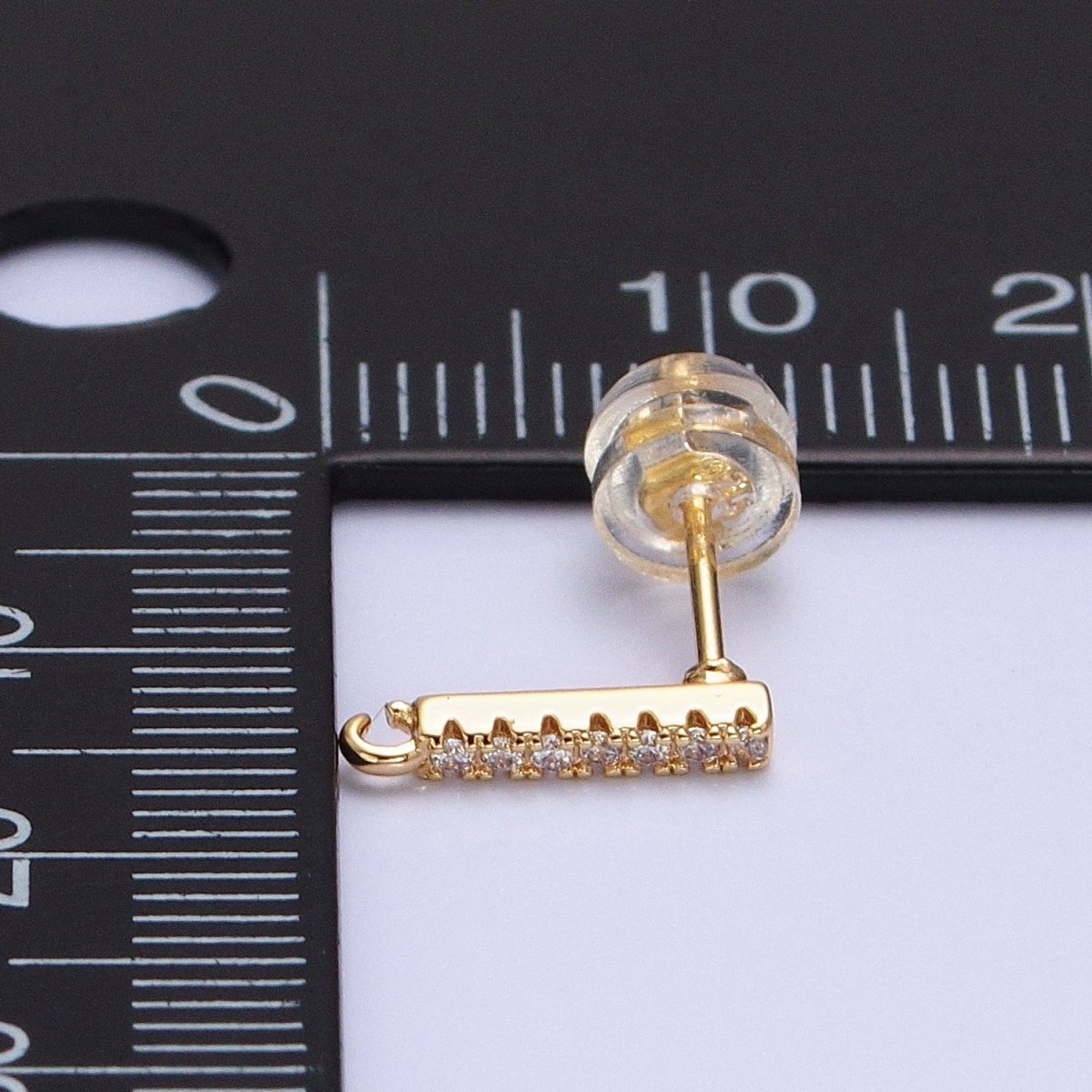 16K Gold Filled Micro Paved CZ 11mm Bar Open Loop Stud Earrings Supply in Gold & Silver | Z-371 Z-372 - DLUXCA