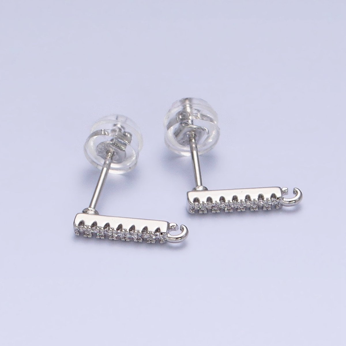 16K Gold Filled Micro Paved CZ 11mm Bar Open Loop Stud Earrings Supply in Gold & Silver | Z-371 Z-372 - DLUXCA