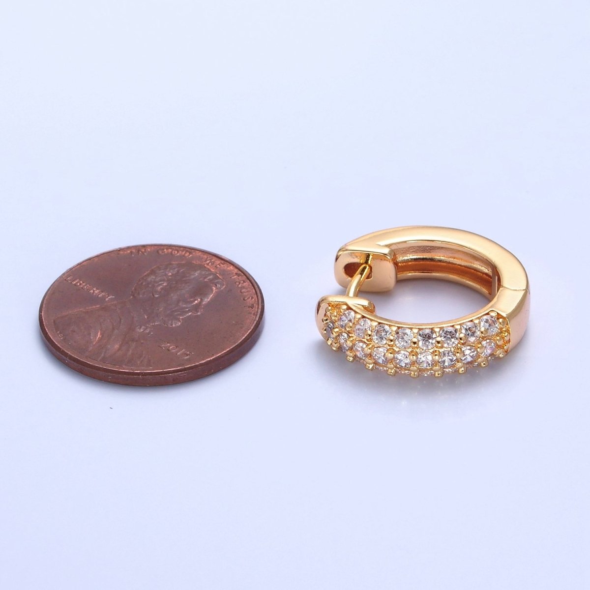 16K Gold Filled Micro Paved CZ 18mm Huggie Hoop Earrings | V-384 - DLUXCA