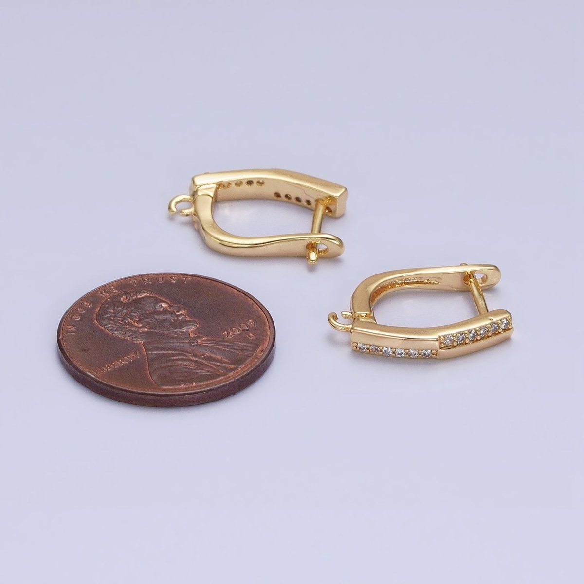 16K Gold Filled Micro Paved CZ Checkered English Lock Earrings Supply in Silver, Gold | Z-325 Z-379 - DLUXCA