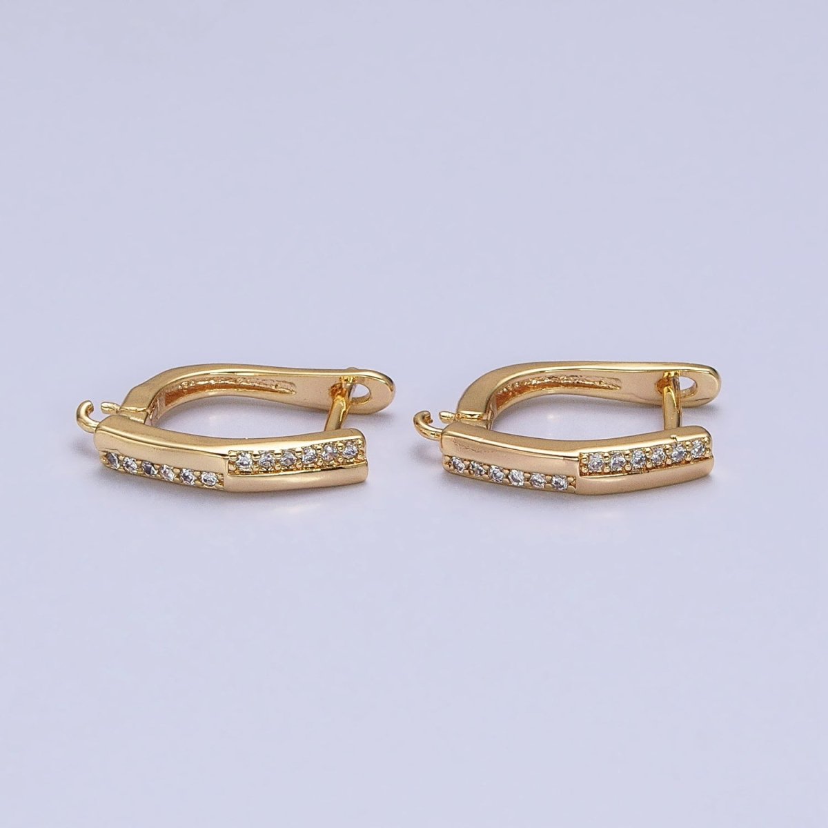 16K Gold Filled Micro Paved CZ Checkered English Lock Earrings Supply in Silver, Gold | Z-325 Z-379 - DLUXCA