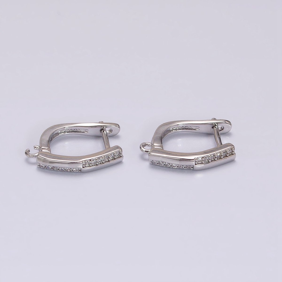 16K Gold Filled Micro Paved CZ Checkered English Lock Earrings Supply in Silver, Gold | Z-325 Z-379 - DLUXCA