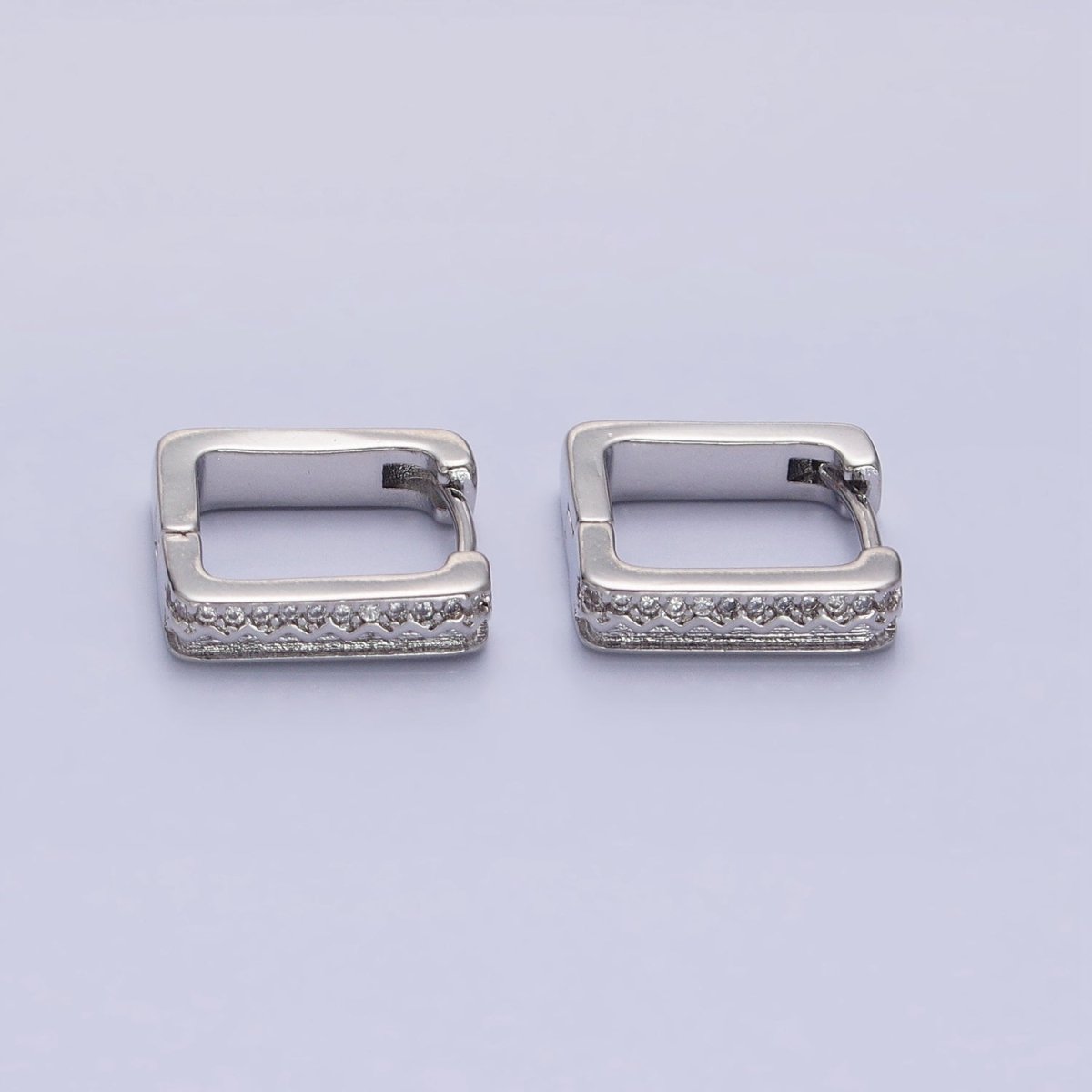 16K Gold Filled Micro Paved CZ Line Zig Zag Geometric Oblong Hoop in Gold & Silver | AB1480 AB1481 - DLUXCA