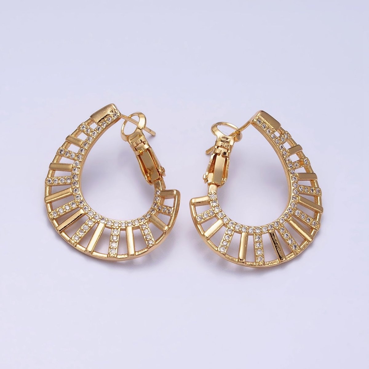 16K Gold Filled Micro Paved CZ Wide Bar Front-Facing Hinge Hoop Earrings in Gold & Silver | AD1106 AD1107 - DLUXCA