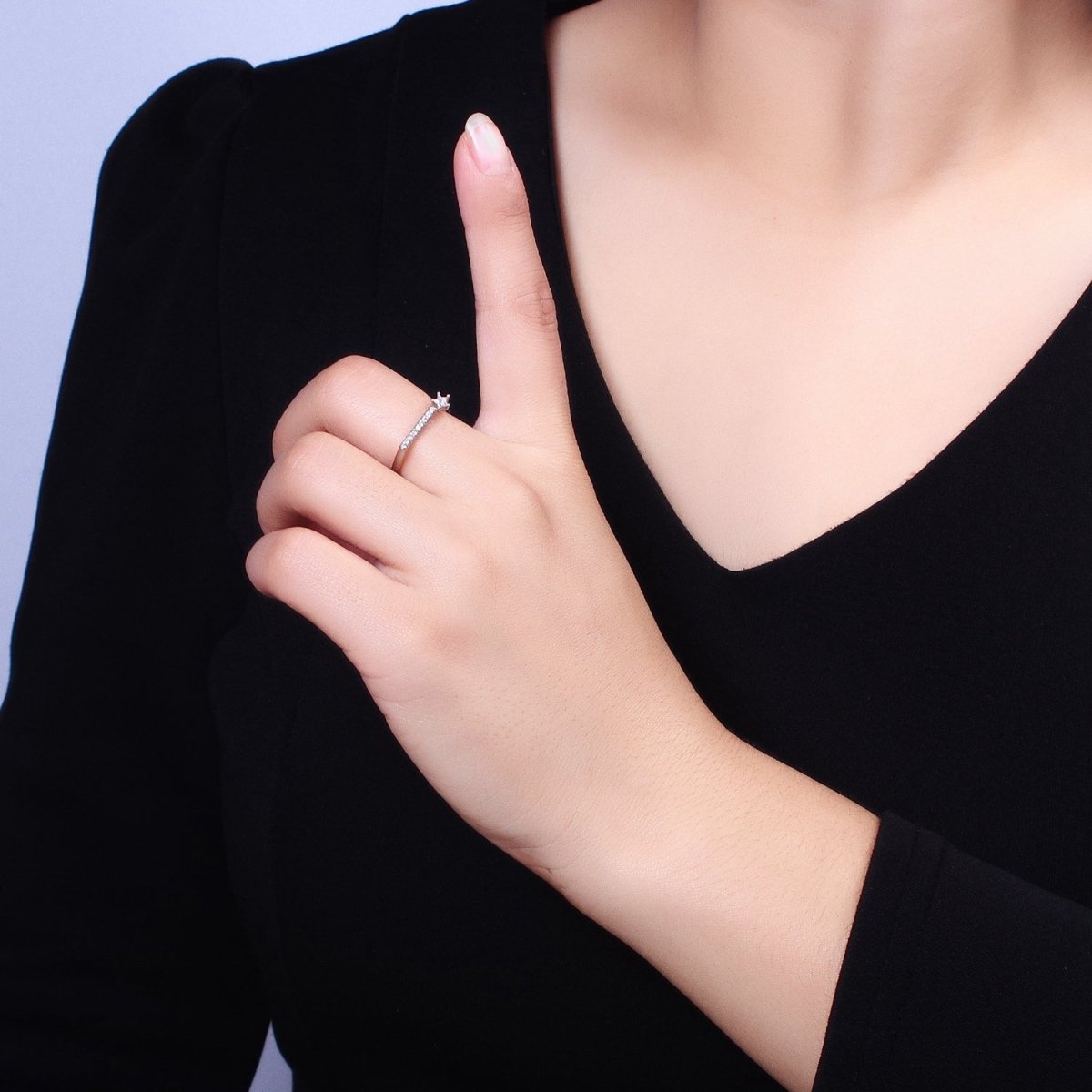 16K Gold Filled Micro Paved Flat Bar Celestial Star CZ Open Adjustable Ring in Gold & Silver | O-1906 O-1907 - DLUXCA