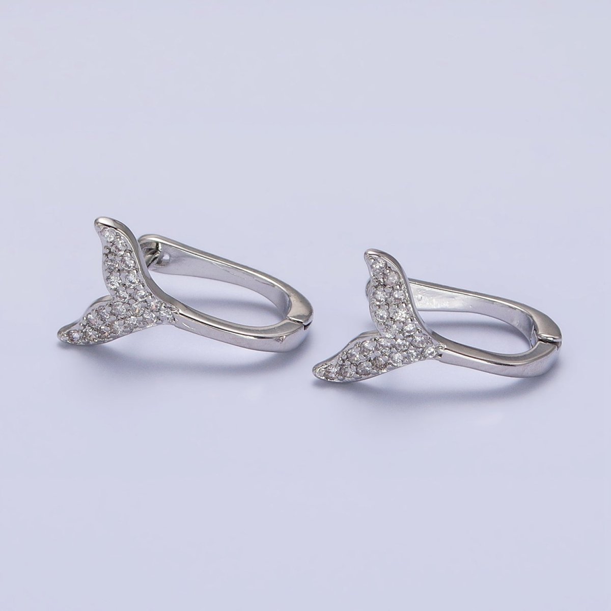 16K Gold Filled Micro Paved Ocean Tail 13mm English Lock Earrings in Gold & Silver | AB1491 AB1492 - DLUXCA